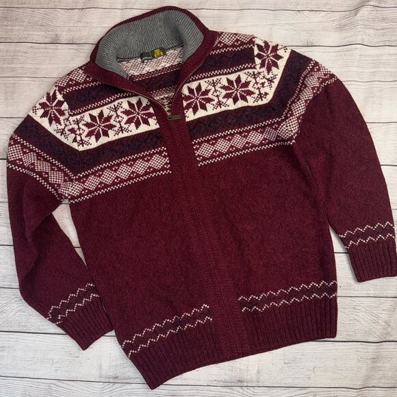 Vintage Other - VINTAGE Men's Deep Red and White Arctic Full Zip Sweater Size Small